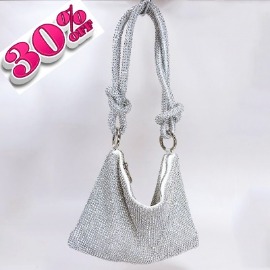 Silver Crystal Diamantes Soft Clutch
